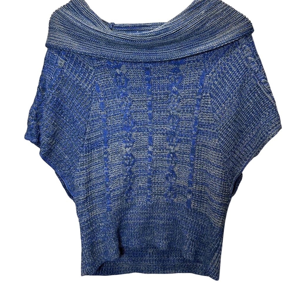 NY Collection Womens Sweater Size L Blue Gray Knit Dolman Sleeve Cowl Neck